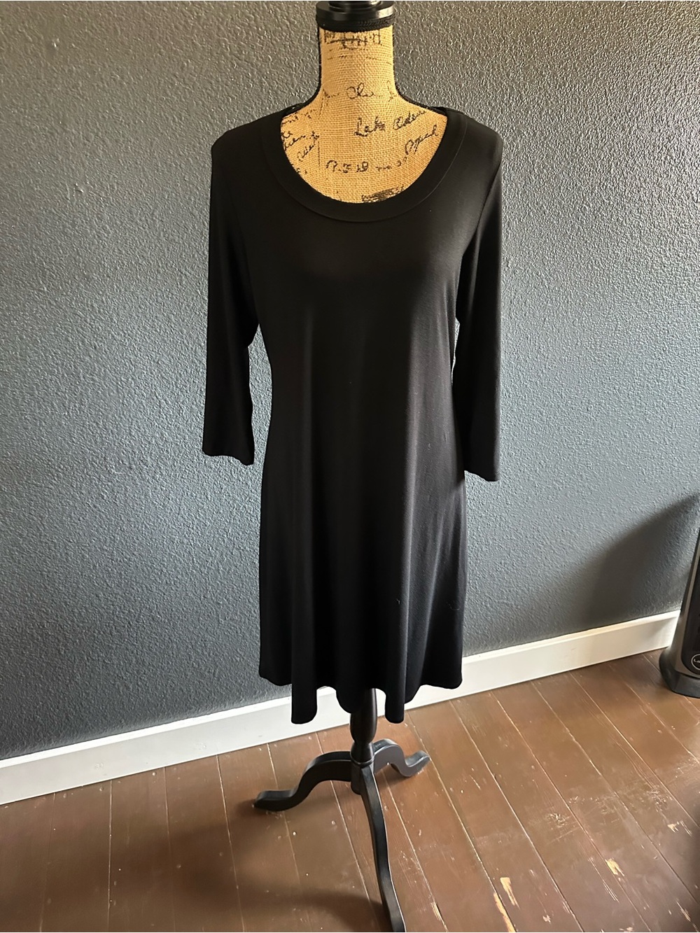 Karen Kane XL Black A-Line Dress 3/4 Sleeve Rayon Stretch Made in USA